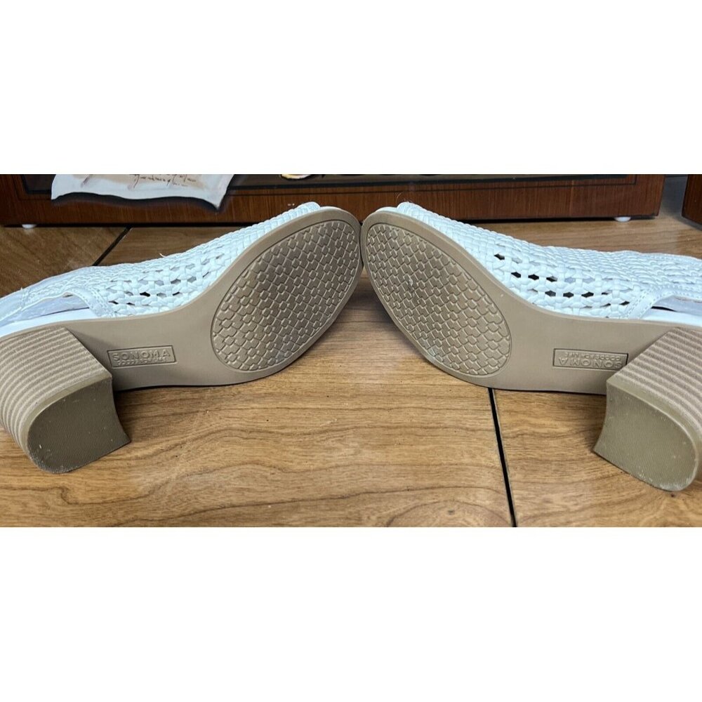 Sonoma White Heels Basket Weave Bootie Sandals Block 3" Heel Peep Toe Size 7 - Picture 6 of 7